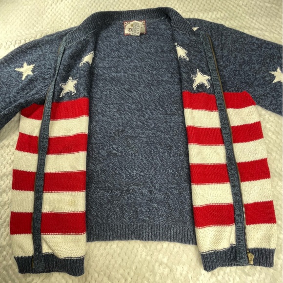 🔥Patriotic Sweater America Flag Red White Blue Sweater Cardigan Tiara Size XL - Picture 7 of 14